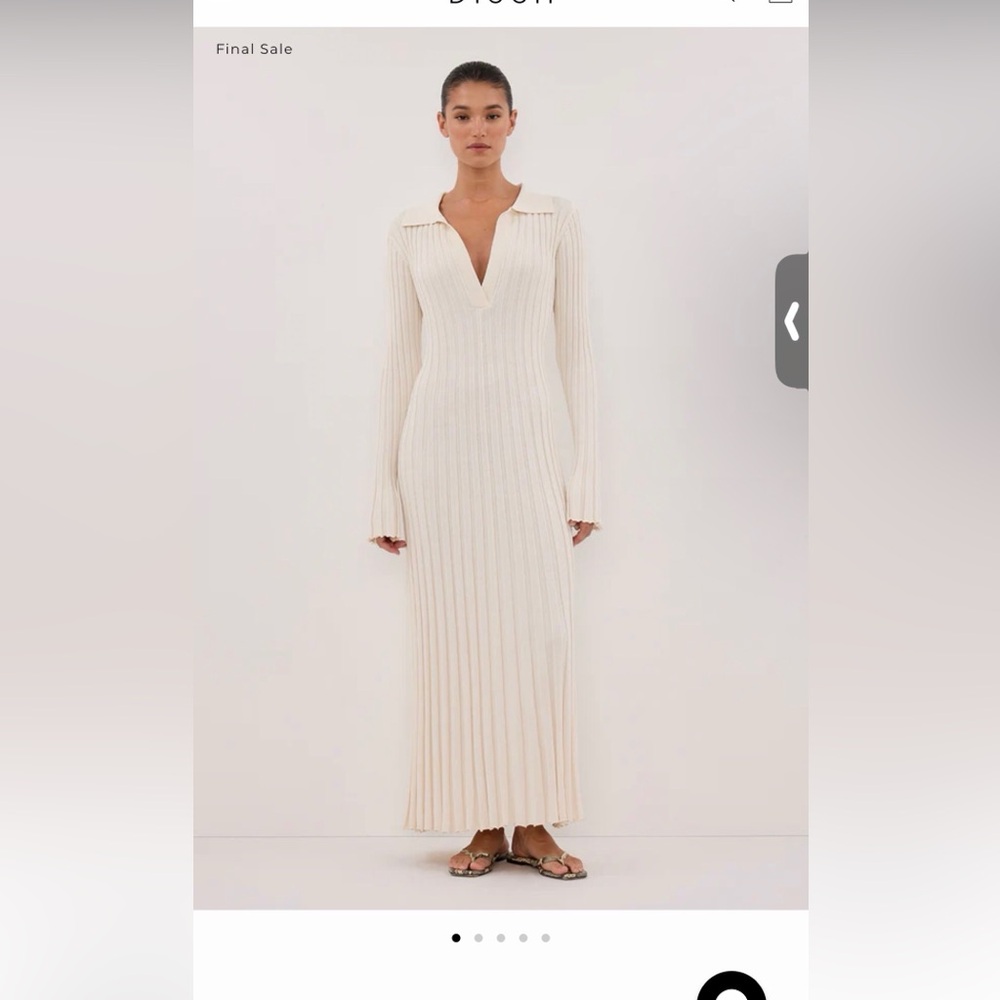 Elegant Cream Long Sleeve Dress KNIT MIDI DRESS